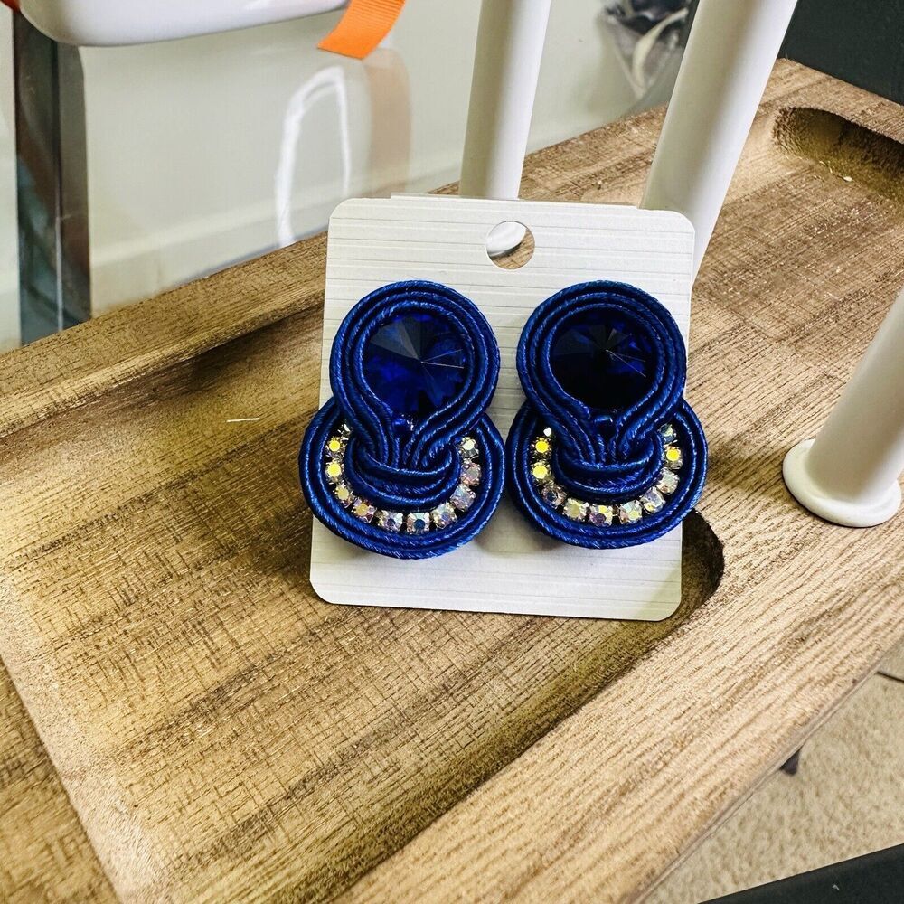 Handmade Dark Blue‎ Earrings Soutache handcrafted Unique
